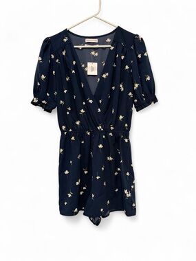 Navy Floral Wrap Romper - Size Medium